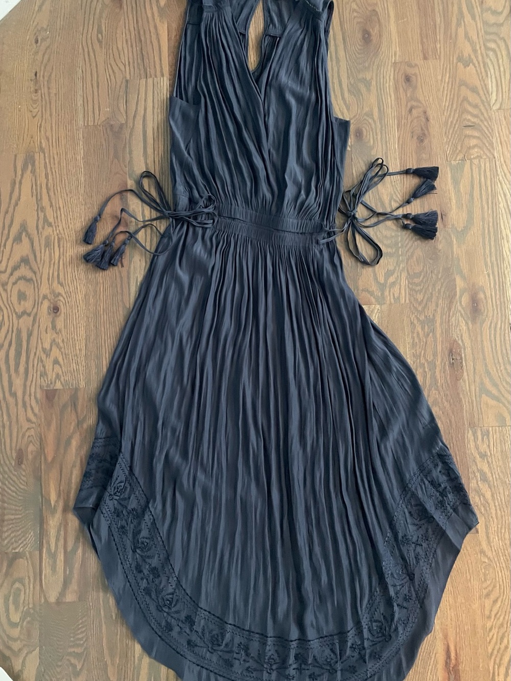 Ramy Brook Blue High-Low Pleated V-Neck Dress